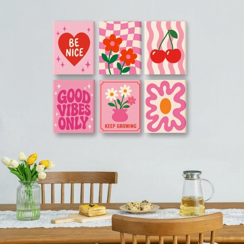 6 Mini-Gemälde | Pinkes Positivitäts-Set