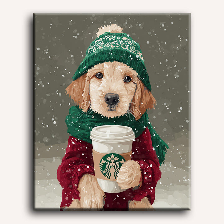 Malen nach Zahlen - Winter-Latte-Welpe