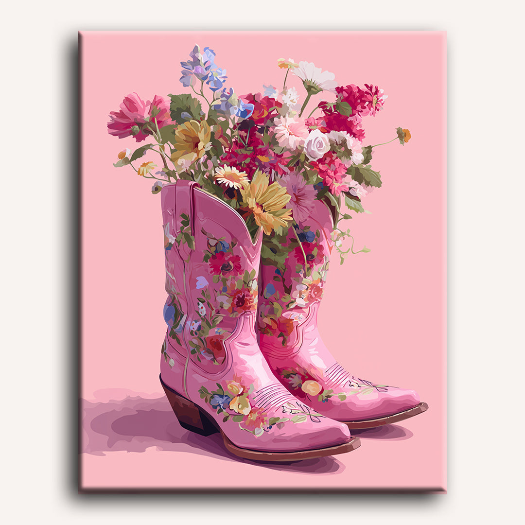 Malen nach Zahlen - Cowboy-Stiefel mit Blumen